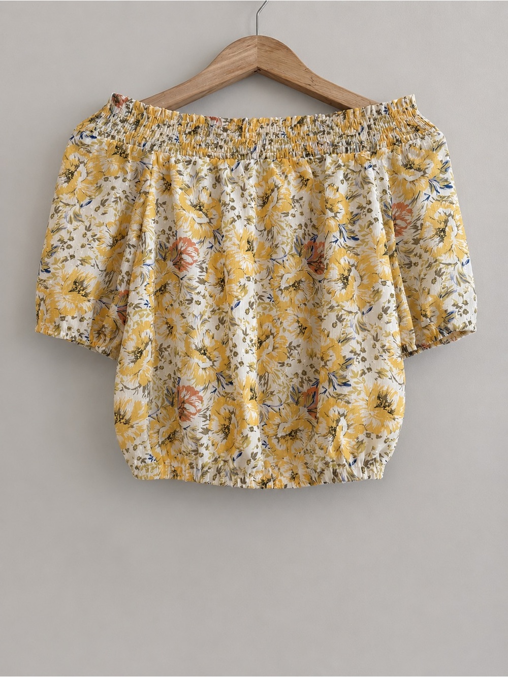 Joie XS Yellow Floral Off Shoulder Smocked Boho Blouse